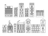 Fototapeta Miasto - European houses. Different sizes and constructions. Old houses of Europe Flat vector in lines