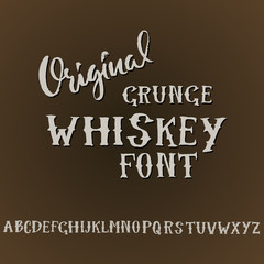 Wall Mural - Grunge vintage whiskey font. Old handcrafted display skript. Modern brush label lettering. Vector typography illustration.