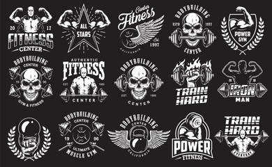 set of bodybuilding emblems