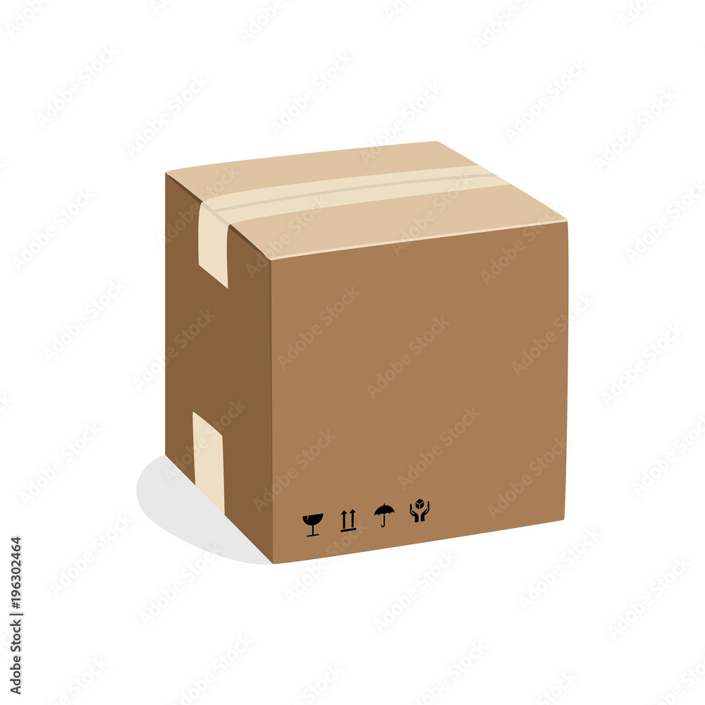 Cardboard box isolated on white. Carton box . Vector flat cartoon  illustration Stock Vector | Adobe Stock, image size:1000x1000
