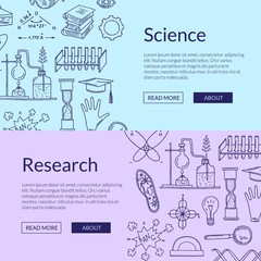 Poster - Vector web banner templates with hand drawn science elements