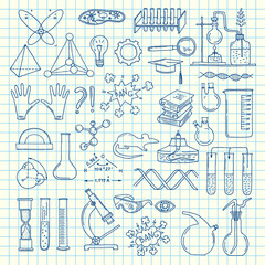 Wall Mural - vector sketched science or chemistry elements set