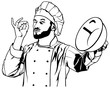 Chef Gesture Delicious - Black and White Outlined Illustration, Vector