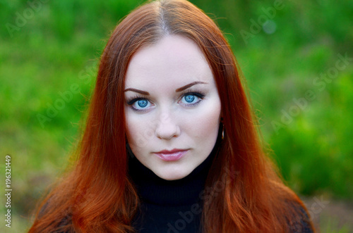 Portrait Of A Young Girl With Blue Eyes And Red Hair Natural Make