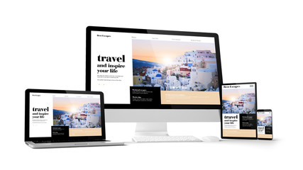 Wall Mural - computer gadgets with travel website space on screen