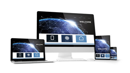 Wall Mural - computer gadgets with landing page space on screen