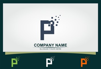 Poster - letter p square pixel logo