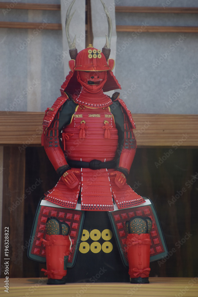 Sanada's armor set / 戦国時代・真田家の赤備え甲冑(座位.座像) Stock