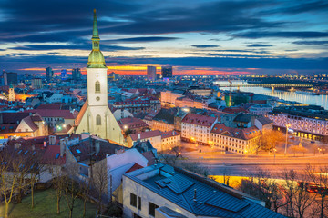 Bratislava. Cityscape image of Bratislava, capital city of Slovakia during dramatic spring sunrise.