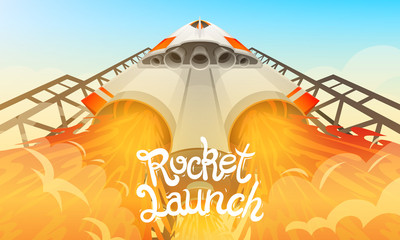 rocket launch. international spaceship, shuttle in space, bottom view. technology and science, space