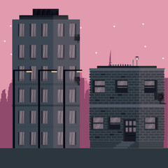 Poster - Buildings cityscape at night vector illustration graphic design