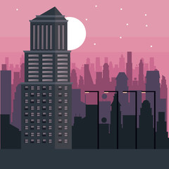 Poster - Buildings cityscape at night vector illustration graphic design