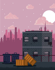 Wall Mural - pixelated city videogame fight scenery vector illustration graphic design