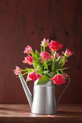 Fotomurales - beautiful pink tulip flowers bouquet in watering can