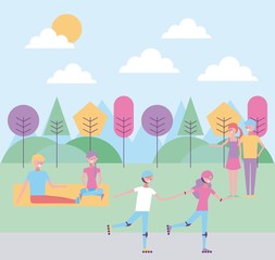 Wall Mural - people couples enjoy in the park vector illustration