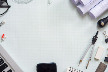 White office desk table with of architect.