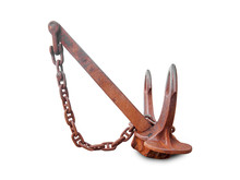 Big Rusty Antique Anchor With Chain Isolated On Whiate Background