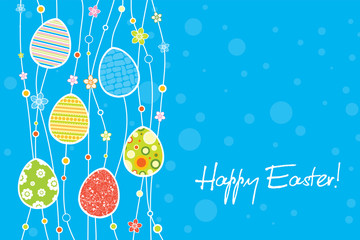 Wall Mural - happy easter greeting card concept, easter eggs composition with decorative stripe from eggs and dot