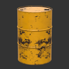 Wall Mural - Old rust metal barrel oil on black background. 3d render illustration