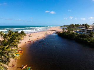 Drone view of Praia do Imbassai, Bahia, Brazil