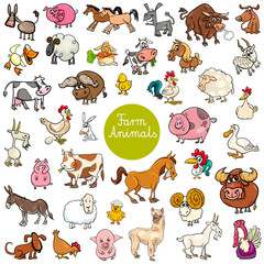 Wall Mural - cartoon funny farm animal characters set