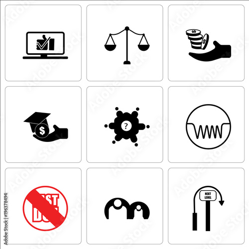 Stampe Set Of 9 simple editable icons such as next level, generic person, past due, ind