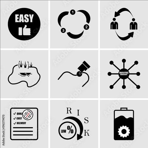 Stampe Set Of 9 simple editable icons such as operations, lower risk, procurement, faci