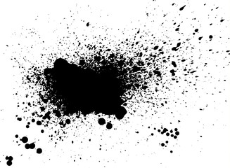 black paint, ink splash, brushes ink droplets, blots. black ink splatter grunge background, isolated