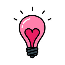 Heart Lightbulb Isolated Black Outline Icon Love Concept
