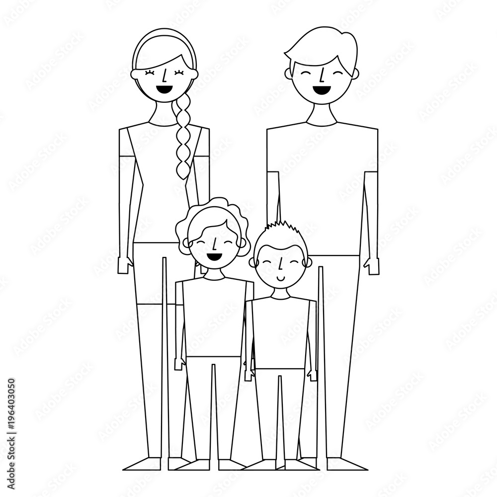 young family parents with their childrens cartoon vector illustration  outline design Stock Vector | Adobe Stock, image size:1000x1000