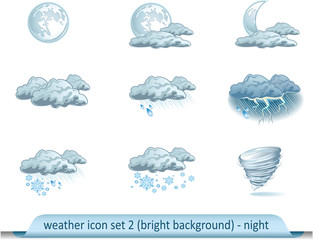Wall Mural - vector weather forecast icons with light background. night