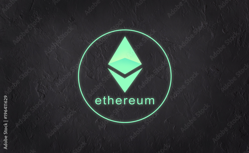 Beautiful black concrete texture with ethereum symbol.