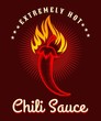 © vectortatu - Chili sauce poster. Burning hot pepper background, fire salsa spicy sauce label
