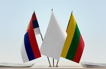 Flags of Serbia and Lithuania with a white flag in the middle