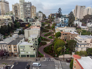 Lomard street in San Francisco. Tourist attraction.