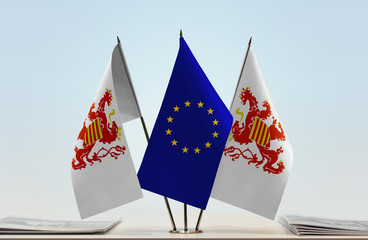 Two flags of Limburg (BL) and European Union flag between