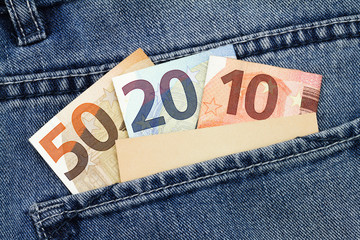 Sticker - Banknoten mit Visitenkarten in einer Hosentasche