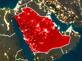 Wall Mural - Map of Saudi Arabia at night