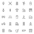© alekseyvanin - Agriculture outline icons set. linear style symbols collection, line signs pack. vector graphics. Set includes icons as corn, shears, farmer female, windmill, silo, bucket, onion, wheat and cow head