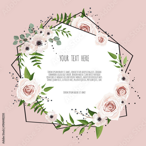 Geometric botanical vector design frame. Natural spring wedding card.