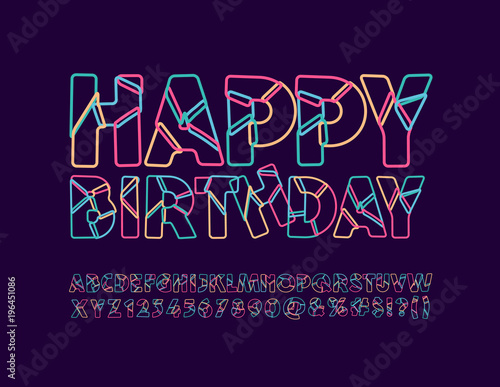 Vector Abstract Bright Greeting Card Happy Birthday Cool Party Font Geometric Colorful Alphabet Letters Numbers And Symbols Buy This Stock Vector And Explore Similar Vectors At Adobe Stock Adobe Stock