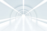 Fototapeta Przestrzenne - Abstract illuminated empty white corridor interior