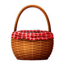 Wicker Basket With Towel Isolated On White Background