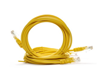 Yellow internet cable isolated on white background