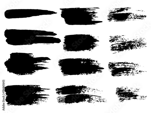 Painted grunge stripes set. Black labels, background, paint texture
