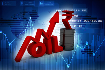 Wall Mural - 

3d illustration Oil price, Oil Industry concept with Barrel and indian ruppe.