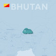 Verctor Map of cities and roads in Bhutan.