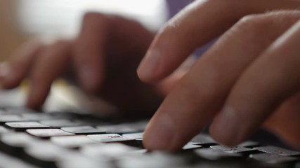 Closeup of businessman hand typing on computer keyboard. Men hands busy typing on a key board. Hacker student.
