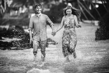 Black and white picture of happy couple