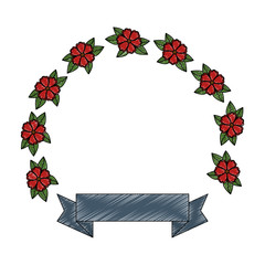 Sticker - floral wreath crown frame with ribbon